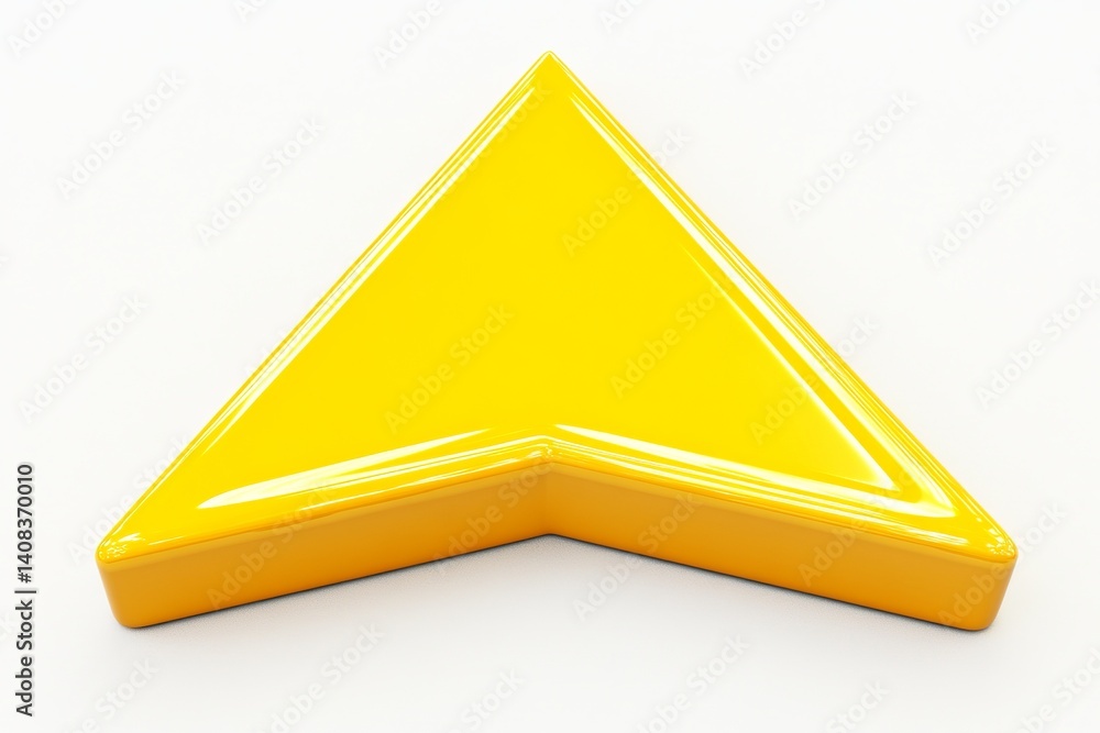 Poster a close up shot of a shiny yellow triangle object on a white background in studio lighting