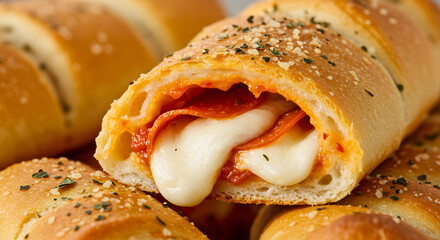 Delicious Stromboli With Melted Cheese And Pepperoni Ready To Eat