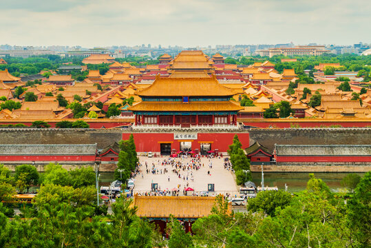 Stunning aerial view of the Forbidden City from Jingshan park, Beijing, China