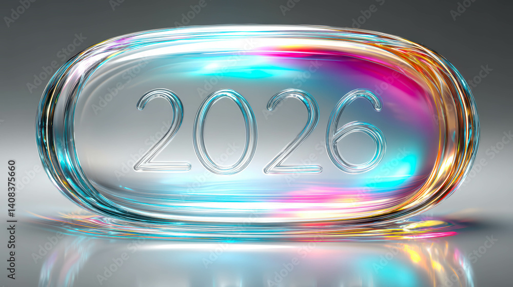 Poster 2026 shines with translucent elegance representing a fresh start for the new year ahead