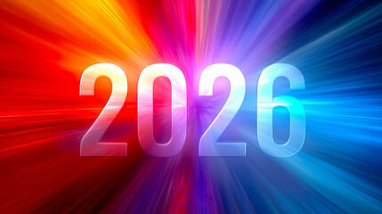 Colorful burst of light showcasing the year 2026 with a clean and translucent effect