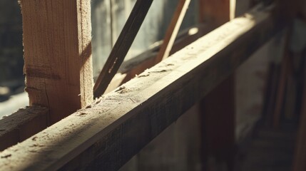 Carpenter framing a window in a new construction. Featuring craftsmanship and attention to detail