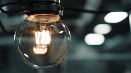 Electrician repairing a commercial light fixture. Featuring expertise and focus