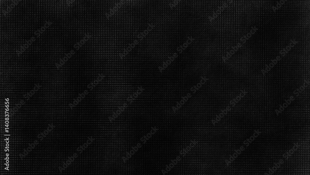 Poster textured black synthetic fabric surface displaying intricate weave patterns, revealing subtle light 