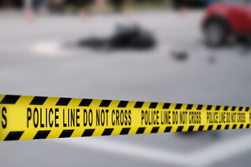 Crime Scene at Night: Crime Scene Investigation Team Working on a Murder. Female Police Officer...