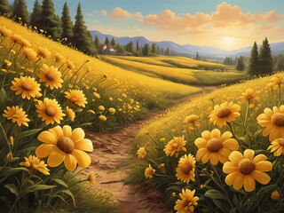 Cheerful Yellow Wildflower Field on a Warm Spring Day