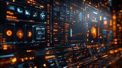 Complex Data Visualization Displayed on Futuristic Technology Panels