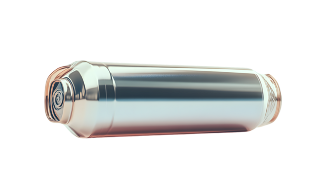 A sleek metallic cylinder with a reflective surface ideal for industrial design and product vi