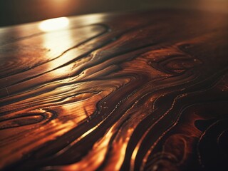 A close-up of a rich, polished mahogany wood surface, reflecting light beautifully.