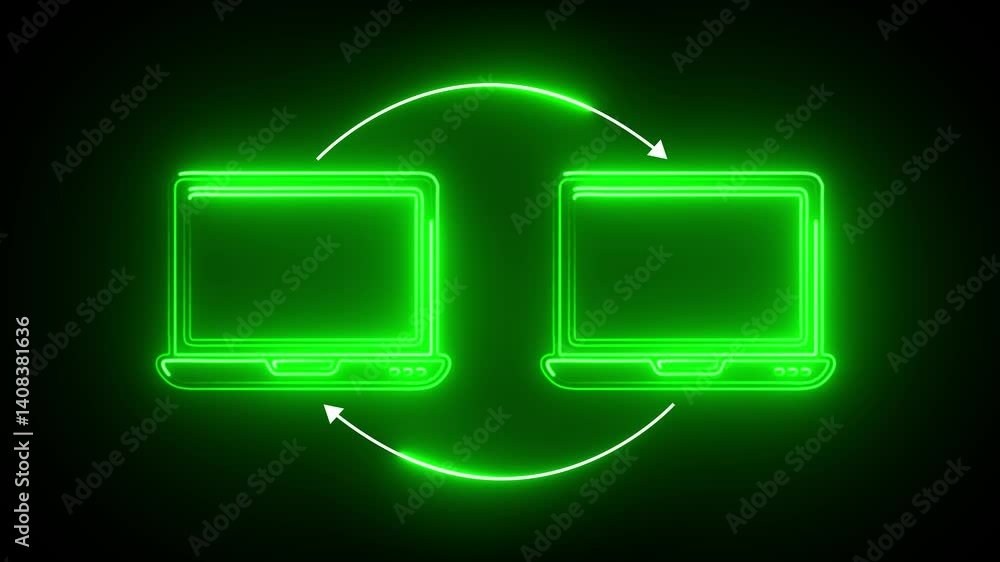 Poster laptop to laptop doc transfer animation. file transfer concept animation. folder to folder file tran