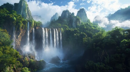 Fototapeta premium Fantasy waterfall landscape image