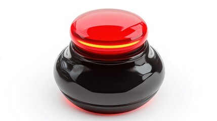A striking red button on a sleek black base ideal for emergency alerts gaming interfaces or