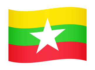 Myanmar wavy flag illustration. Waving flag of Myanmar transparation png