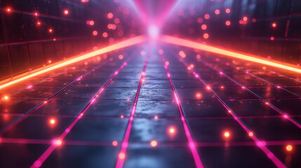 Fototapeta premium Cyberpunk Neon Grid Glowing Pink/Orange Futuristic Tech Background, Vector Art.