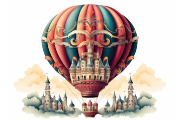 A hot air balloon, skillfully designed and isolated on a white background, showcasing intricate patterns and vibrant colors