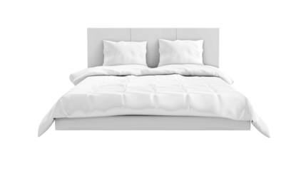 Modern white bed with plush pillows and soft comforter for a serene bedroom atmosphere