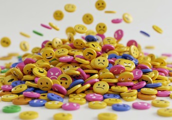 Colorful emoji faces rain down, creating a vibrant and expressive display of feelings.