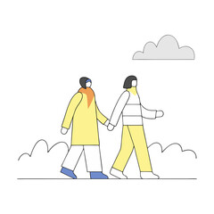 Friends walking and talking together