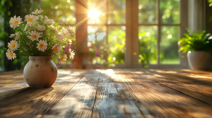 Fototapeta premium Daisies in Rustic Pot Summer Floral Arrangement, Sunny Home Decor.