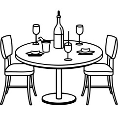 Minimal Restaurant Dining Table Vector Illustration on White Background