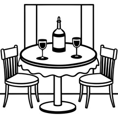 Minimal Restaurant Dining Table Vector Illustration on White Background