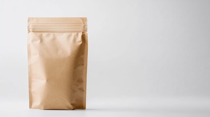 Simple brown kraft paper pouch, natural tones, product packaging with copy space