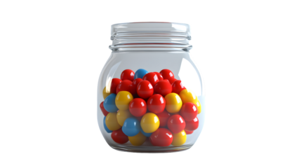 Colorful Spheres in a Glass Jar A Vibrant Display of Red Blue and Yellow Balls for Creative