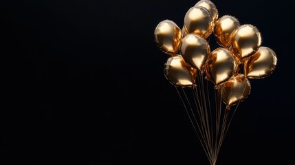 grappe de ballons dorÃ©s Ã  l'hÃ©lium sur fond noir