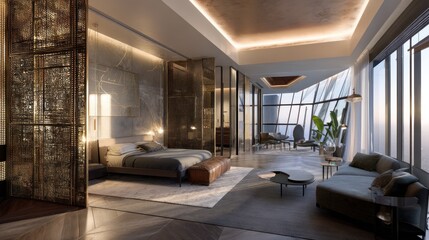 Luxury open-plan suite with retractable screens