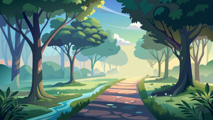 Morning mist clings to a tree-lined path, inviting quiet reflection and calm