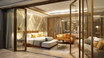 Luxury open-plan suite with retractable screens