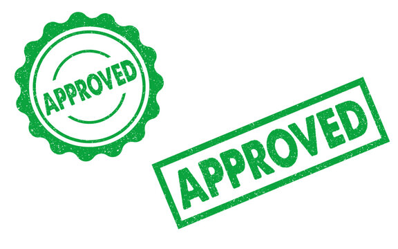 Approved ink rubber stamp green seal symbol sign valid isolated on transparent background confirm accepted recieved circle rectangle seals vintage retro style