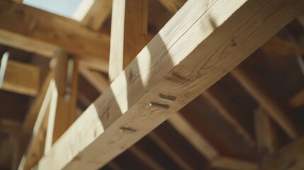 Carpenter installing wooden framing for a new building. Featuring precision and craftsmanship