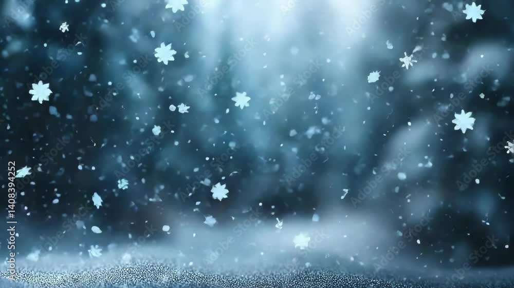 Poster abstract winter background featuring falling snowflakes, creating a cold, magical atmosphere with a 