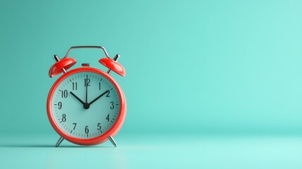 A vibrant, retro-style alarm clock against a mint green background.