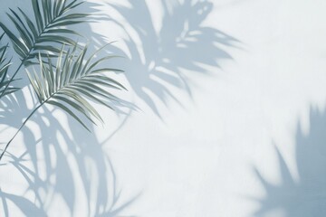 Palm leaf shadows on white background with soft light gradient. High-res and ultra-detailed.