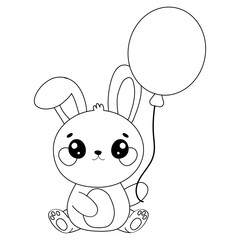 Cute bunny holding balloon - Easter vector illustration