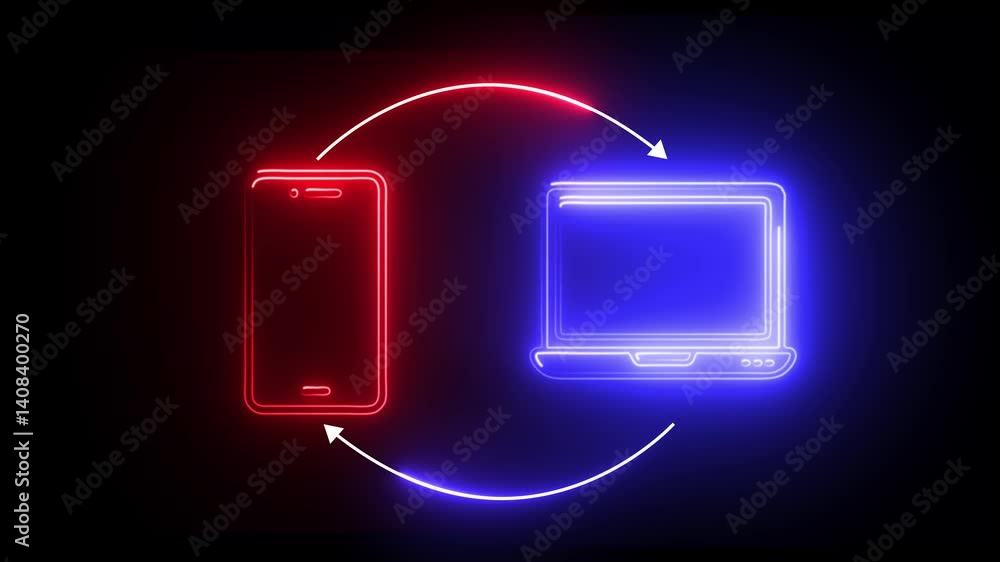 Poster mobile phone to laptop doc transfer animation. file transfer concept animation. folder to folder fil