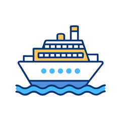 Obraz premium Cruise Ship Icon Floating on Water in Vector Style 