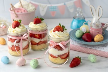 Strawberry shortcake jars with Easter-themed decor