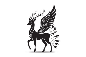 Mythical Winged Deer with Elegant Antlers and Artistic Design