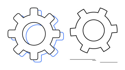 Two outlined gear shapes symbolizing teamwork, productivity, and innovation. Ideal for industry, mechanics, collaboration, automation, efficiency, process optimization and a simple landing page