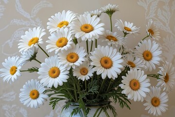 Fototapeta premium Charming White Daisies Bloomin on an Elegant Cream Canvas