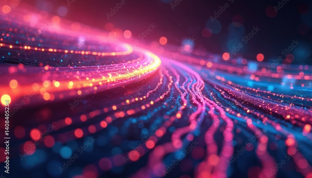 Poster abstract image of fiber optic cable data transmission. glowing light trails, high-speed connection c