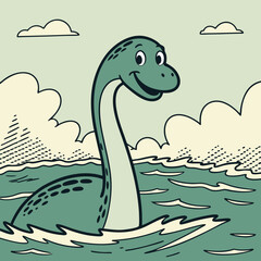Pop Art Loch Ness Monster Waving Hello