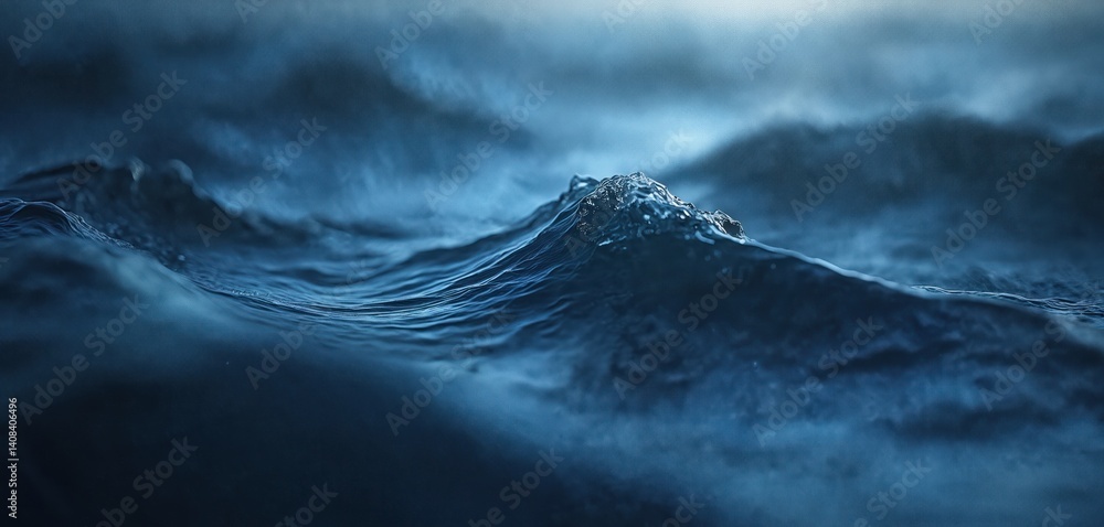 Poster abstract blue wave with blurred grainy background. dark art photo showing water surface with smooth 