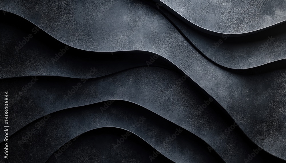 Aufkleber Dark textured waves of leather create depth and interest in a modern design space, showcasing the beauty of material in an artistic arrangement