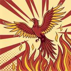 Pop Art Phoenix Rising from Flames