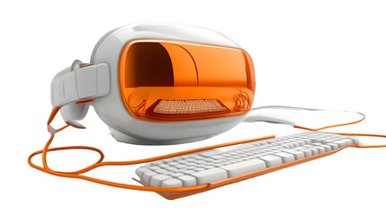 Obraz premium Futuristic Computer Helmet with Keyboard Innovative Technology for Virtual Reality and Gaming