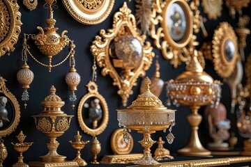 Fototapeta premium Close-up of Elegant Gold Backgrounds Showcasing Ornate Artifacts with Rich Elements and Glamour